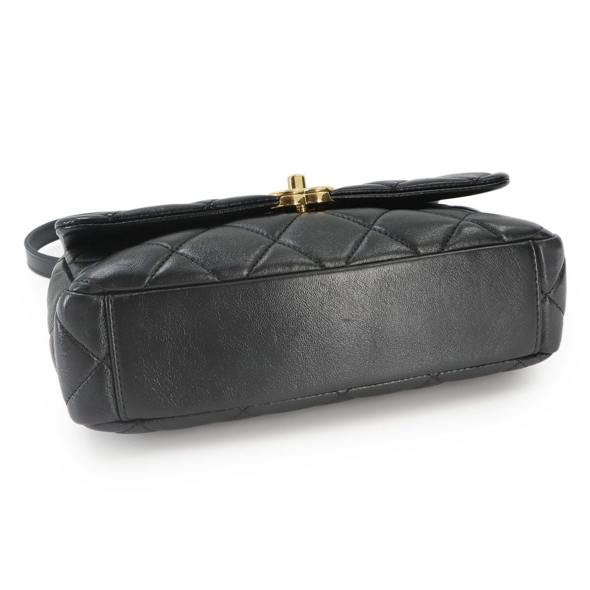 Chanel Quilted 2-Way Bag Leather Black Gold Bag — view 5
