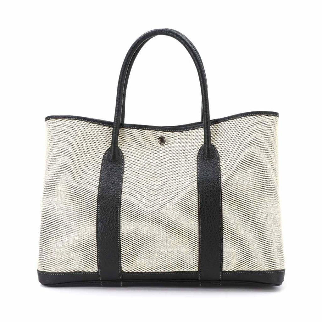 Hermes Garden Party 36 PM Tote Bag Toile Ash Leather Black Gray — view 3