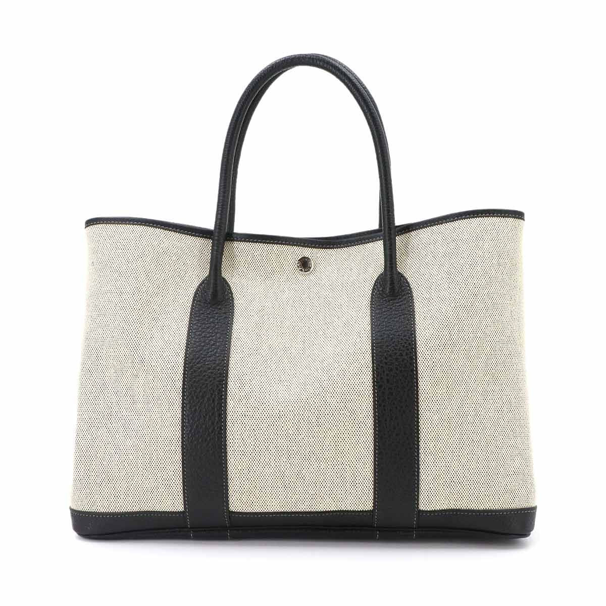 Hermes Garden Party 36 PM Tote Bag Toile Ash Leather Black Gray — view 3