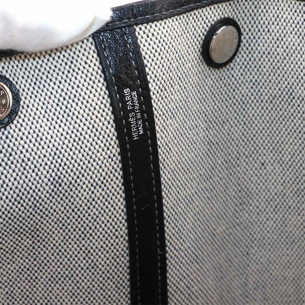 Hermes Garden Party 36 PM Tote Bag Toile Ash Leather Black Gray — view 8