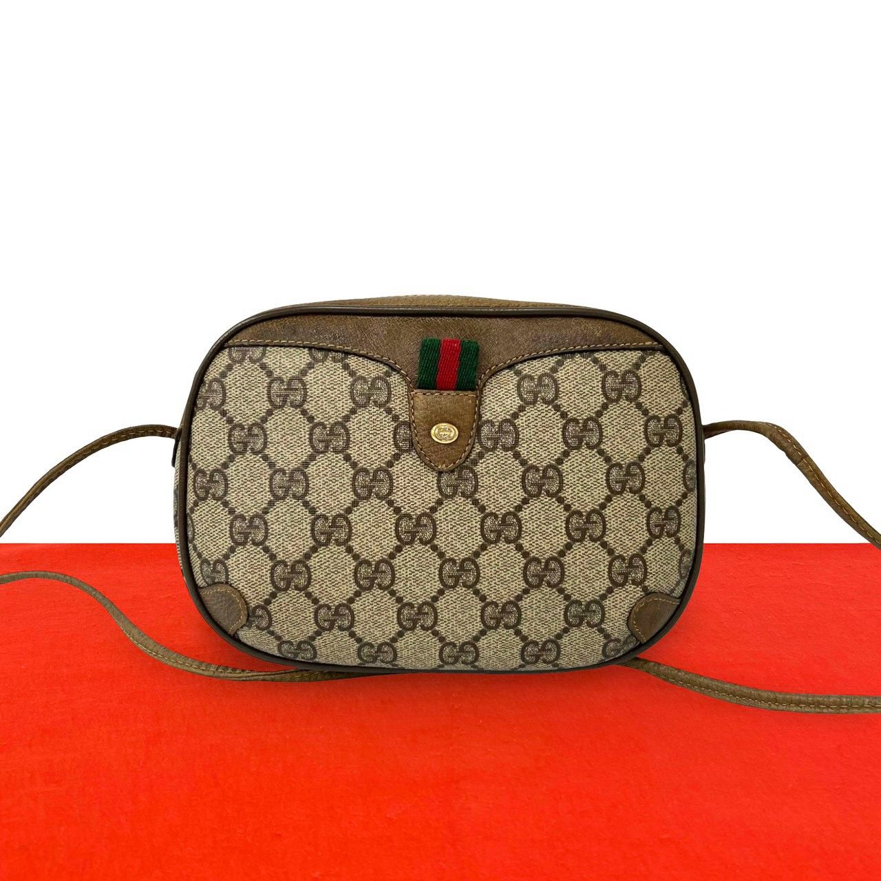 Gucci Vintage Sherry Line GG Logo Leather Shoulder Bag Pochette Brown