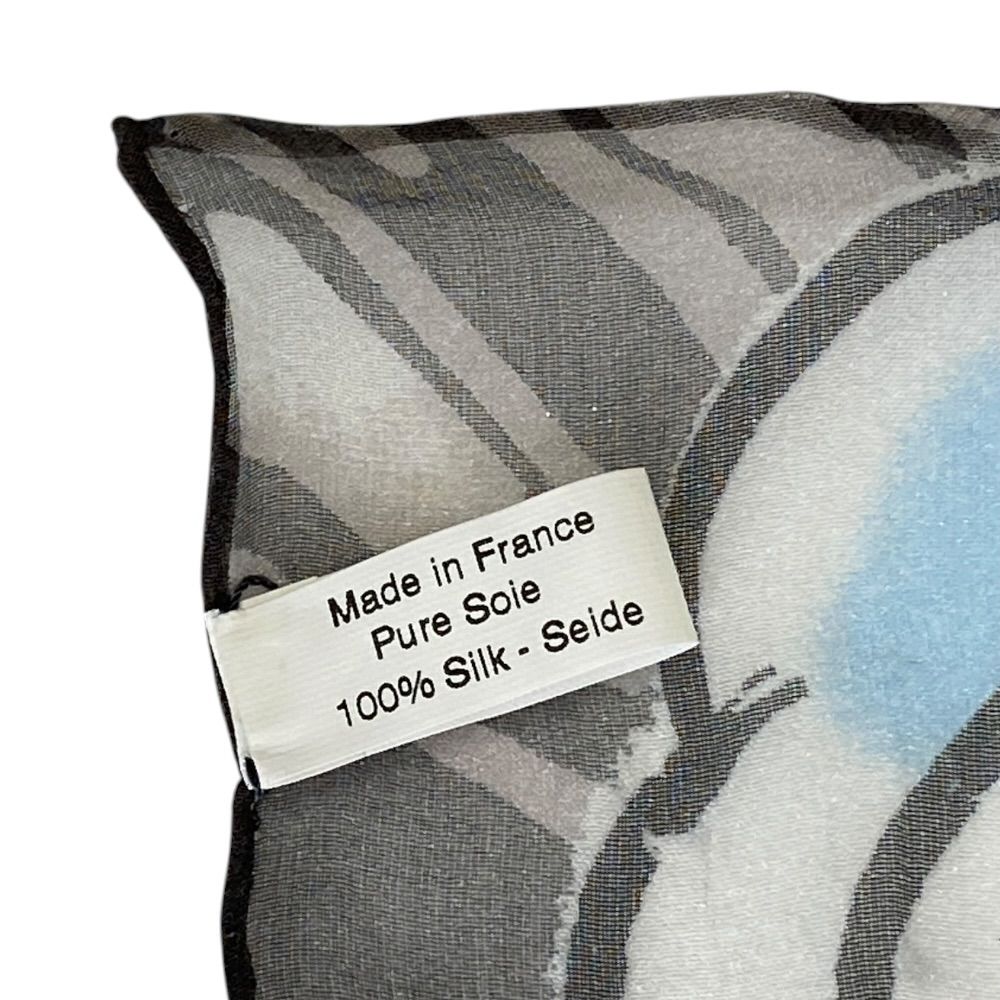 Chanel French Festival Limited Chiffon Scarf CC Logo Camellia Silk Blue Gray — view 7