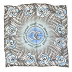 Chanel French Festival Limited Chiffon Scarf CC Logo Camellia Silk Blue Gray — view 2
