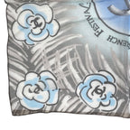Chanel French Festival Limited Chiffon Scarf CC Logo Camellia Silk Blue Gray — view 6