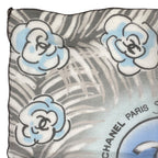 Chanel French Festival Limited Chiffon Scarf CC Logo Camellia Silk Blue Gray — view 5