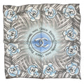 Chanel French Festival Limited Chiffon Scarf CC Logo Camellia Silk Blue Gray