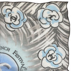 Chanel French Festival Limited Chiffon Scarf CC Logo Camellia Silk Blue Gray — view 3