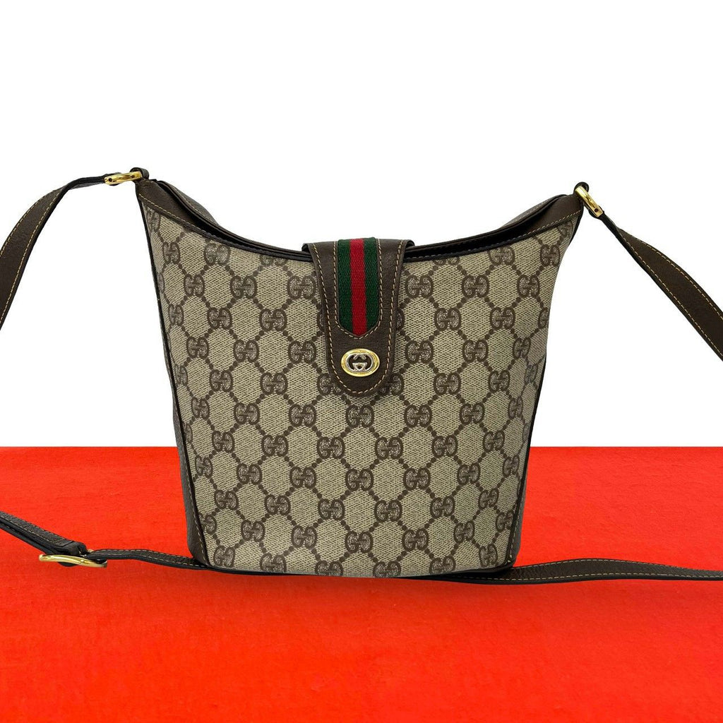 Gucci Vintage Sherry Line GG Logo Leather Shoulder Bag Pochette Brown