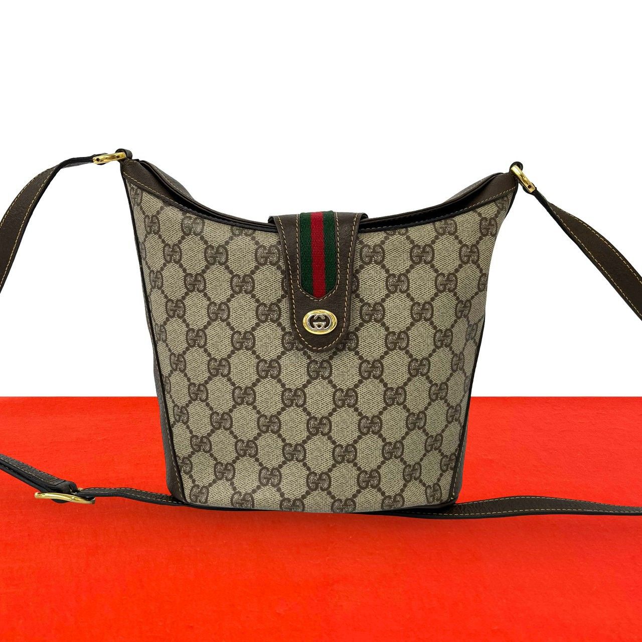 Gucci Vintage Sherry Line GG Logo Leather Shoulder Bag Pochette Brown