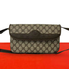 Gucci Vintage GG Pattern Logo Leather Shoulder Bag Pochette Crossbody Brown