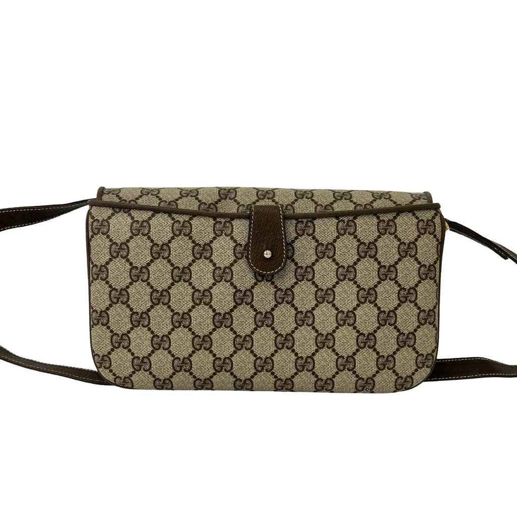 Gucci Vintage GG Pattern Logo Leather Shoulder Bag Pochette Crossbody Brown — view 3