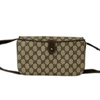 Gucci Vintage GG Pattern Logo Leather Shoulder Bag Pochette Crossbody Brown — view 3