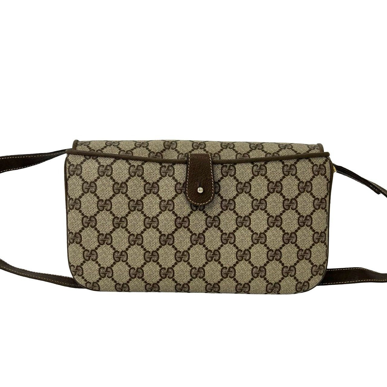 Gucci Vintage GG Pattern Logo Leather Shoulder Bag Pochette Crossbody Brown — view 3