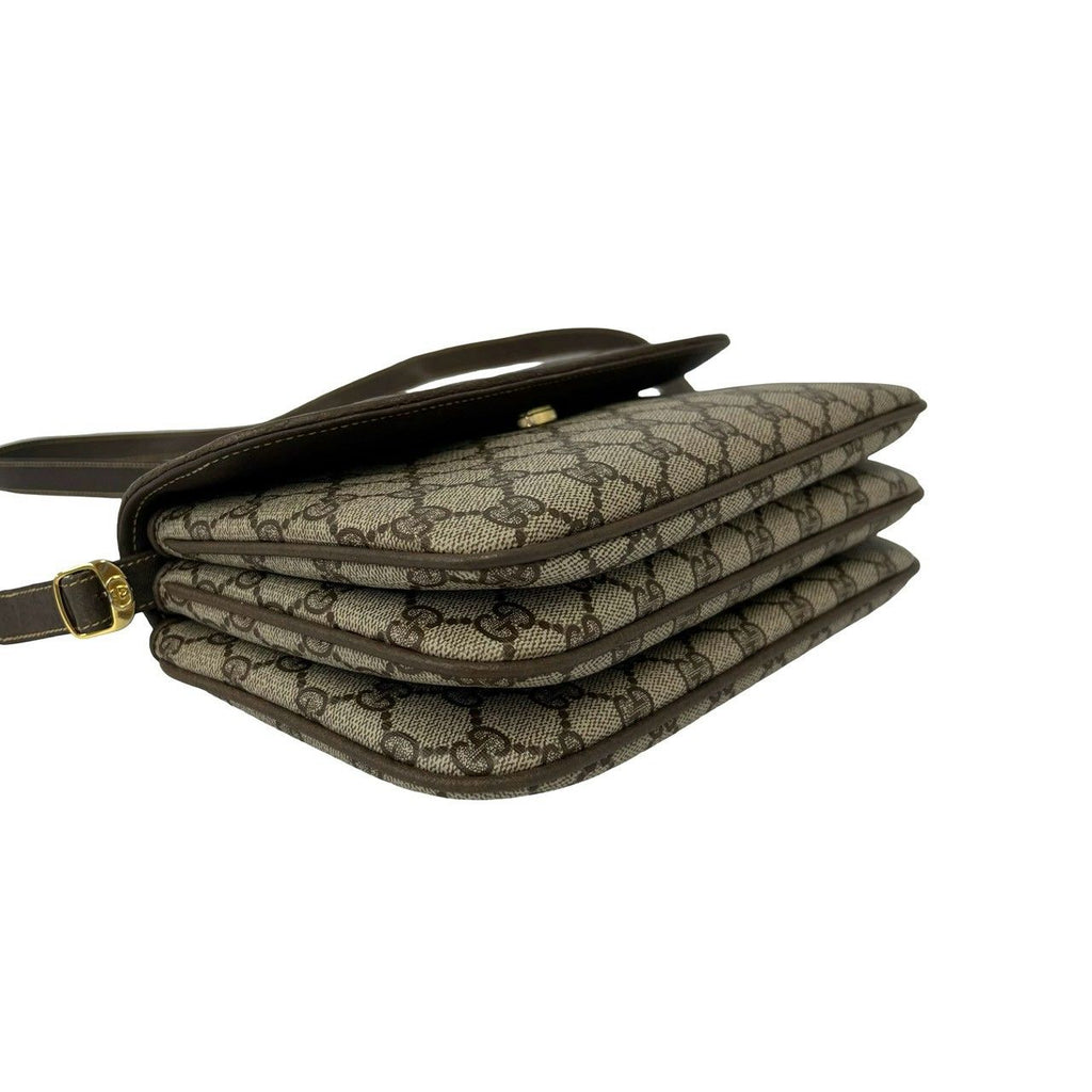 Gucci Vintage GG Pattern Logo Leather Shoulder Bag Pochette Crossbody Brown — view 7