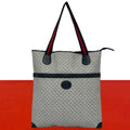Gucci Vintage Sherry Line Micro GG Logo Leather Tote Shoulder Bag Navy