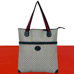 Gucci Vintage Sherry Line Micro GG Logo Leather Tote Shoulder Bag Navy