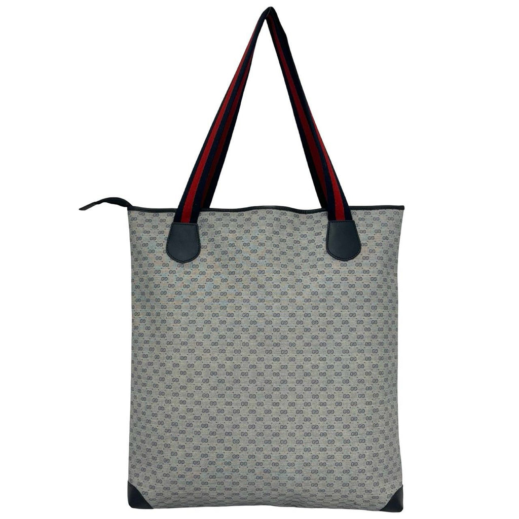 Gucci Vintage Sherry Line Micro GG Logo Leather Tote Shoulder Bag Navy — view 3
