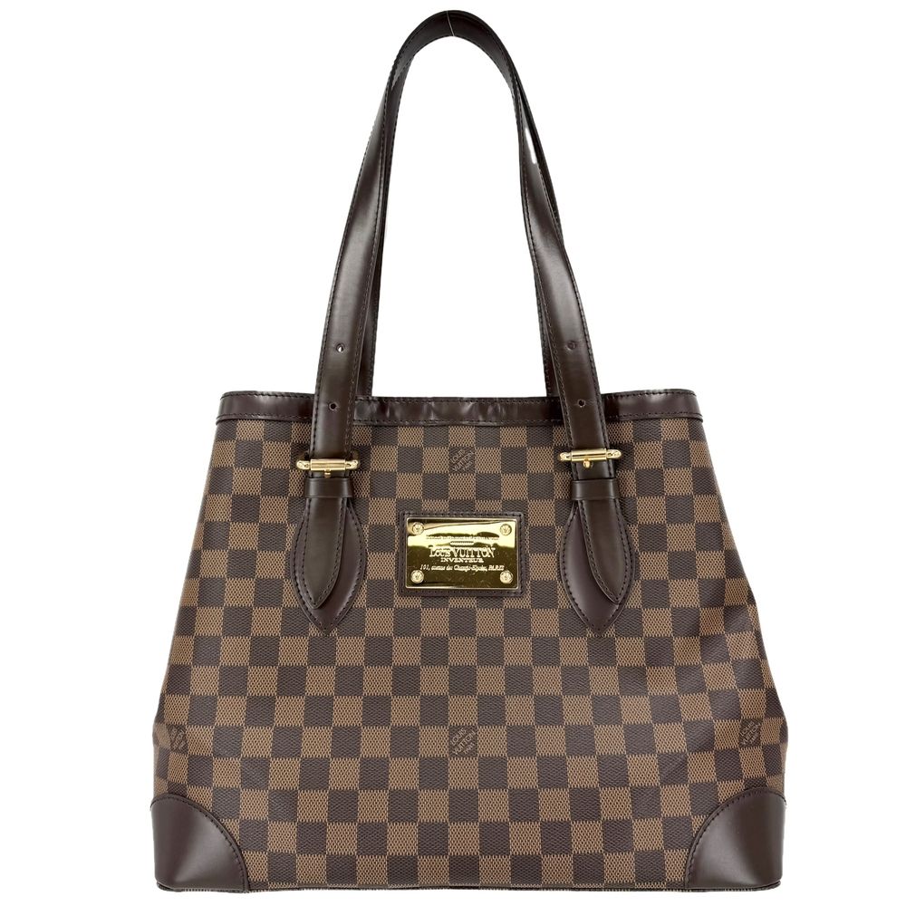 Louis Vuitton Tote Hampstead MM Handbag Shoulder Damier Canvas Brown Gold Vintage