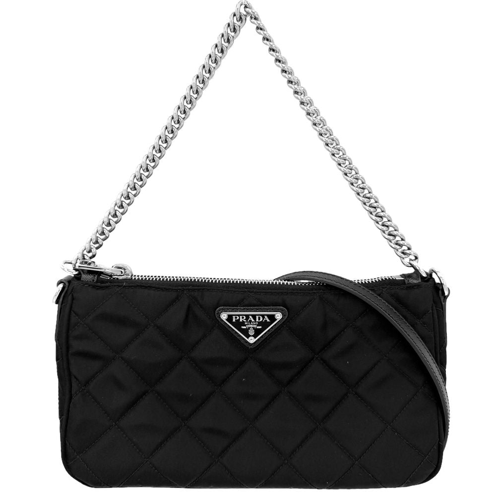 Prada 2-Way Quilted Handbag Shoulder Bag Crossbody Triangle Logo Nylon Leather