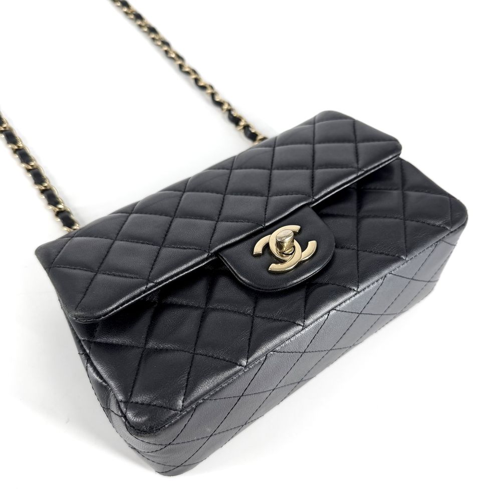 Chanel Shoulder Bag Mini Quilted CC Logo Bag Crossbody Lambskin Black Gold — view 3