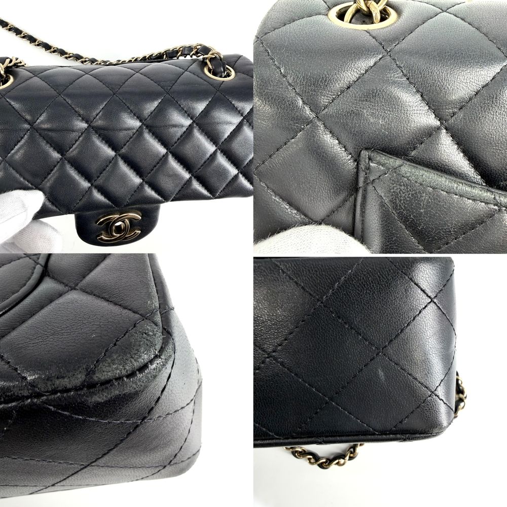 Chanel Shoulder Bag Mini Quilted CC Logo Bag Crossbody Lambskin Black Gold — view 6