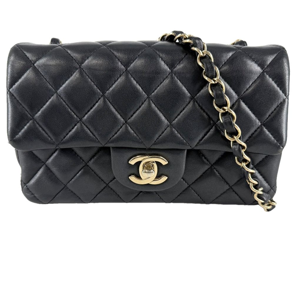 Chanel Shoulder Bag Mini Quilted CC Logo Bag Crossbody Lambskin Black Gold