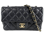 Chanel Shoulder Bag Mini Quilted CC Logo Bag Crossbody Lambskin Black Gold
