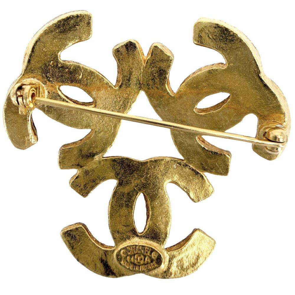 Chanel Brooch CC Logo Triple Coco Accessory Vintage Gold Plated — view 2