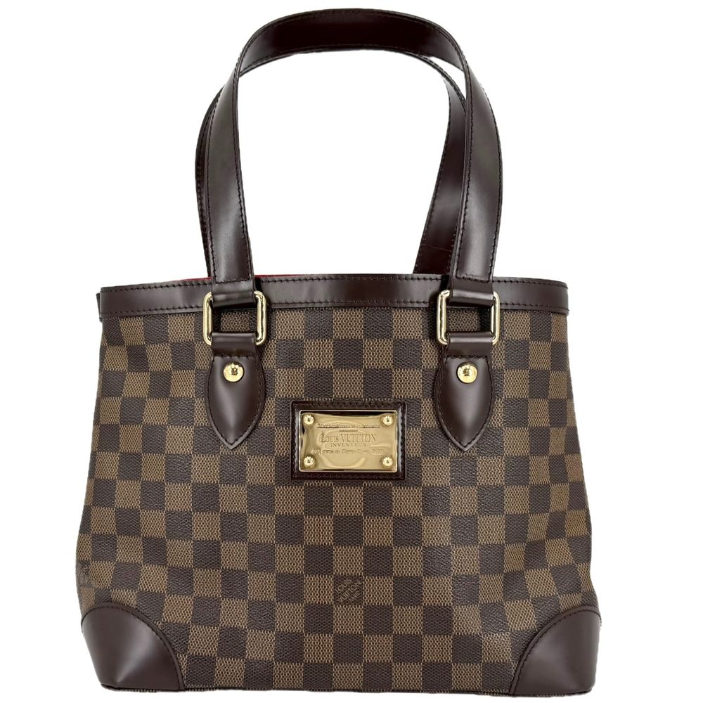 Louis Vuitton Tote Hampstead PM Handbag Shoulder Damier Canvas Brown Gold Vintage