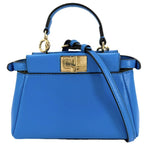 Fendi 2-Way Micro Peekaboo Mini Handbag Shoulder Bag Crossbody Leather Blue Gold