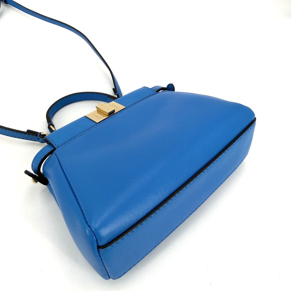 Fendi 2-Way Micro Peekaboo Mini Handbag Shoulder Bag Crossbody Leather Blue Gold — view 3