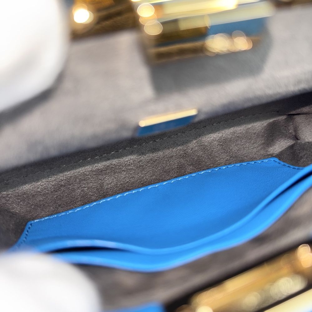 Fendi 2-Way Micro Peekaboo Mini Handbag Shoulder Bag Crossbody Leather Blue Gold — view 5