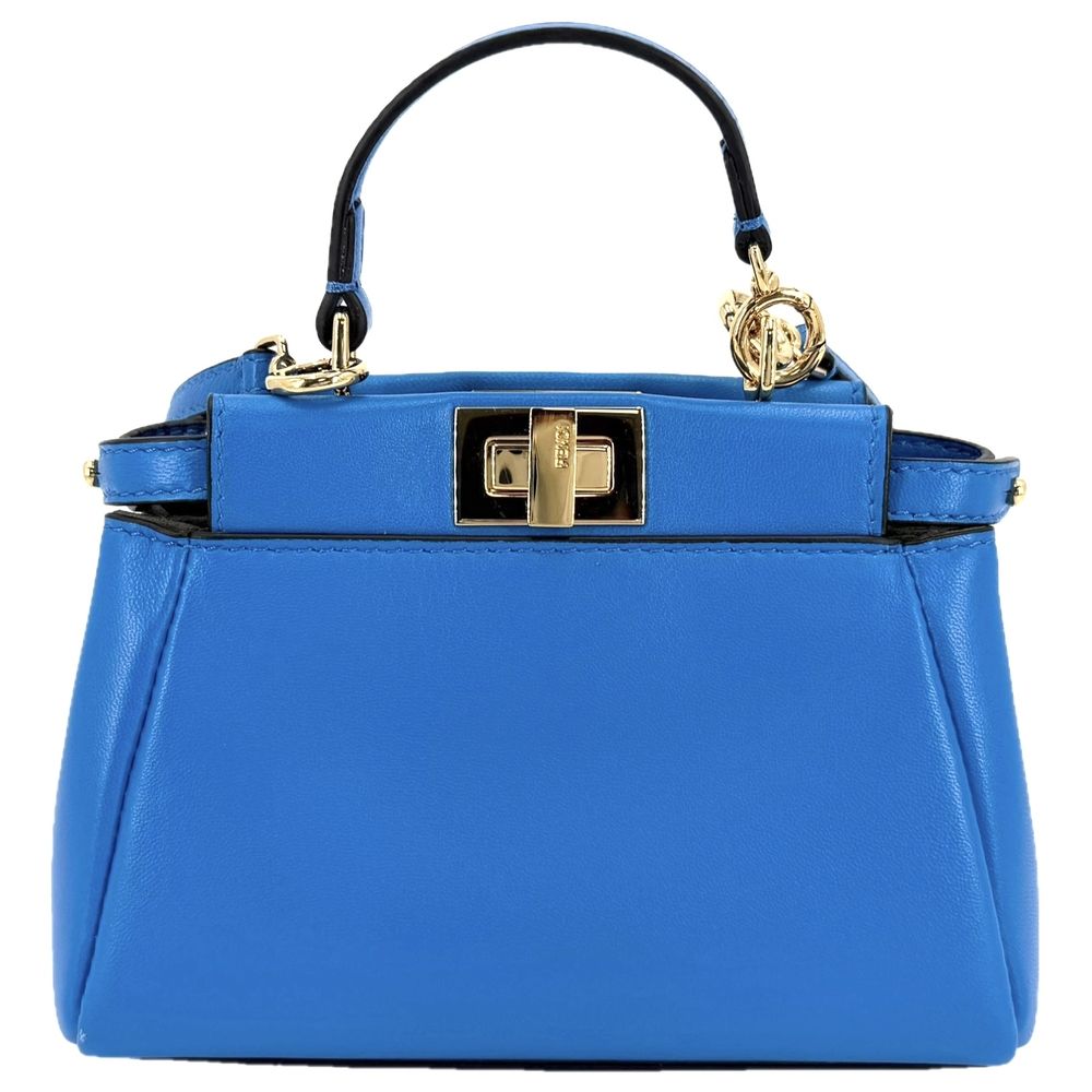Fendi 2-Way Micro Peekaboo Mini Handbag Shoulder Bag Crossbody Leather Blue Gold — view 2