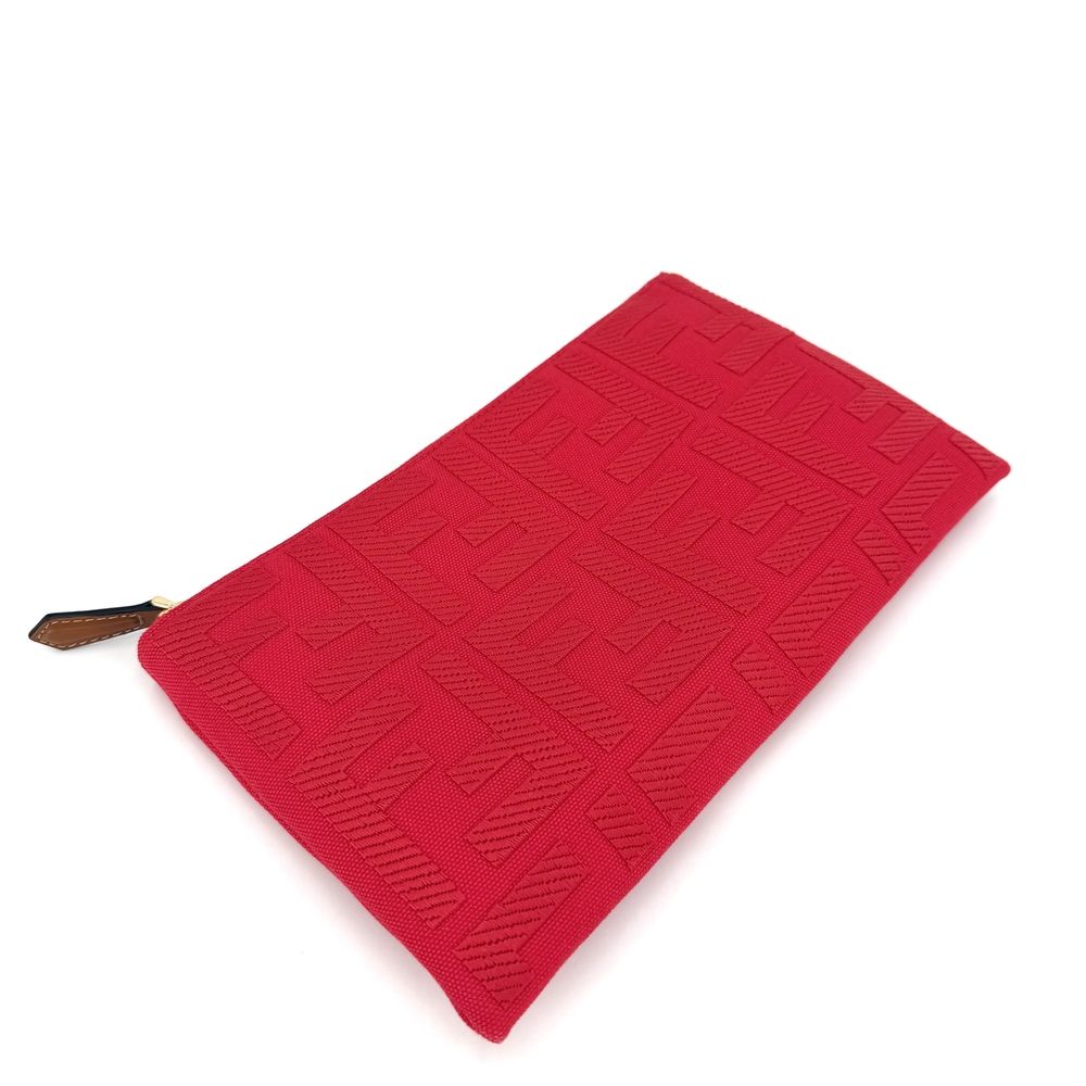 Fendi Pouch Zucca Makeup Container Canvas Leather Red Gold Vintage — view 3