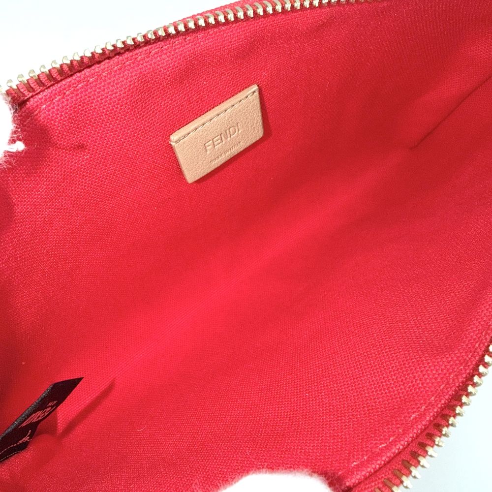 Fendi Pouch Zucca Makeup Container Canvas Leather Red Gold Vintage — view 4