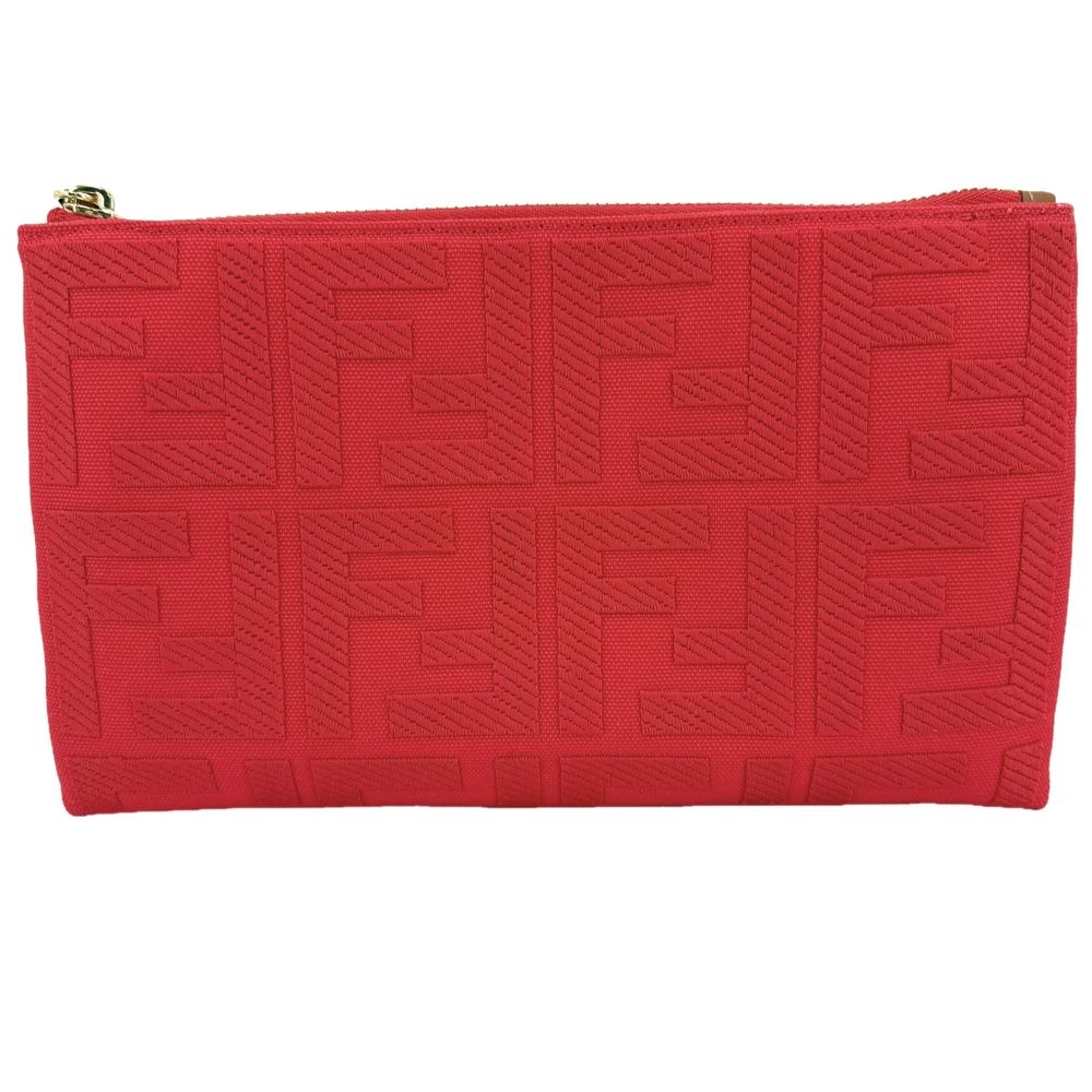 Fendi Pouch Zucca Makeup Container Canvas Leather Red Gold Vintage