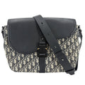 Dior Shoulder Bag with Oblique Saddle Flap Crossbody Leather Canvas Black Beige
