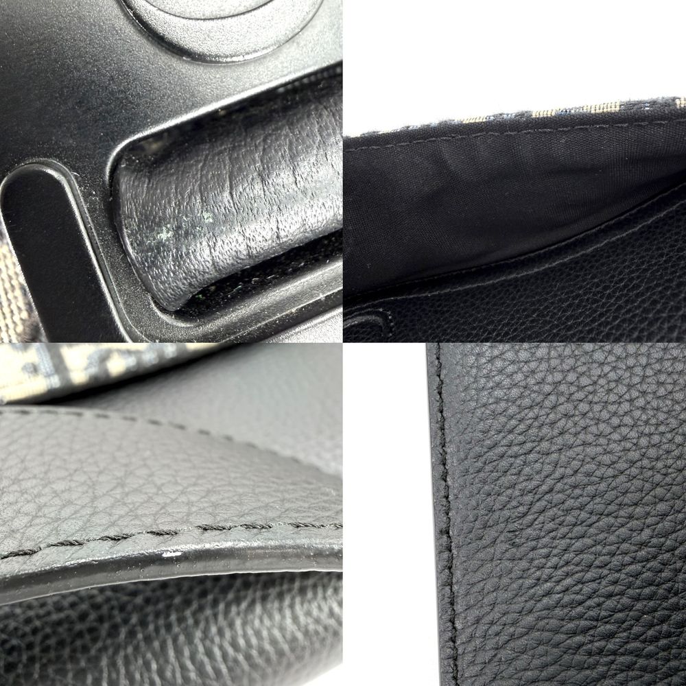 Dior Shoulder Bag with Oblique Saddle Flap Crossbody Leather Canvas Black Beige — view 7