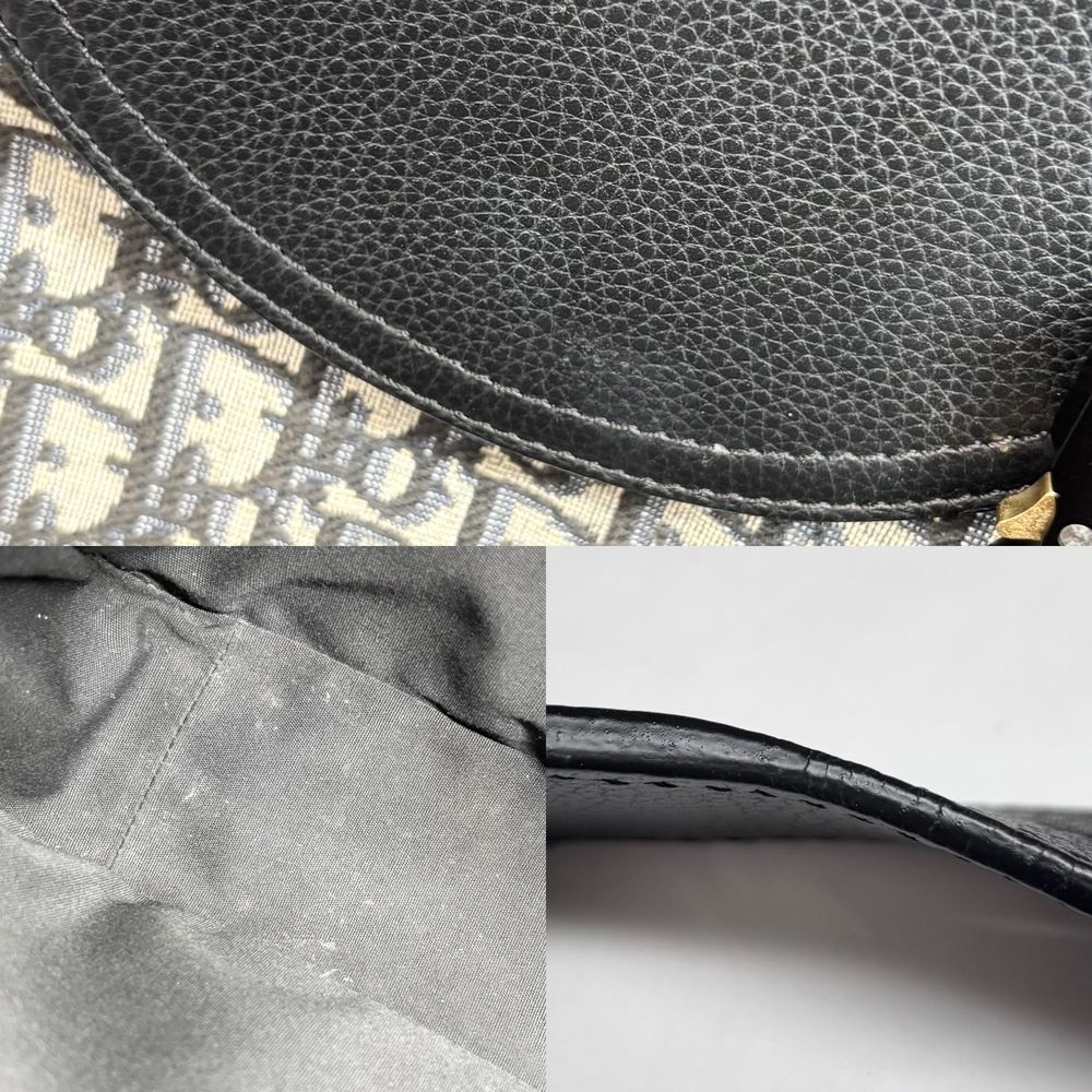Dior Shoulder Bag with Oblique Saddle Flap Crossbody Leather Canvas Black Beige — view 8