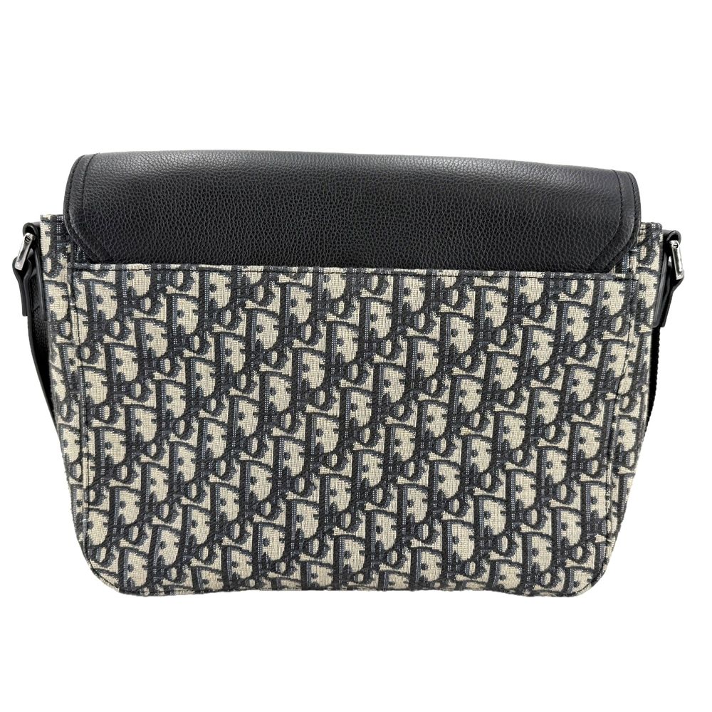 Dior Shoulder Bag with Oblique Saddle Flap Crossbody Leather Canvas Black Beige — view 2