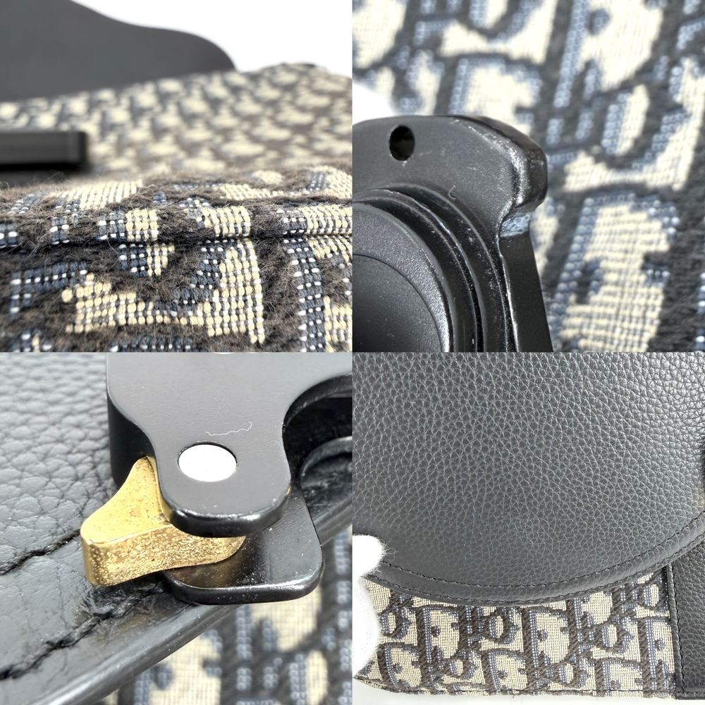 Dior Shoulder Bag with Oblique Saddle Flap Crossbody Leather Canvas Black Beige — view 6