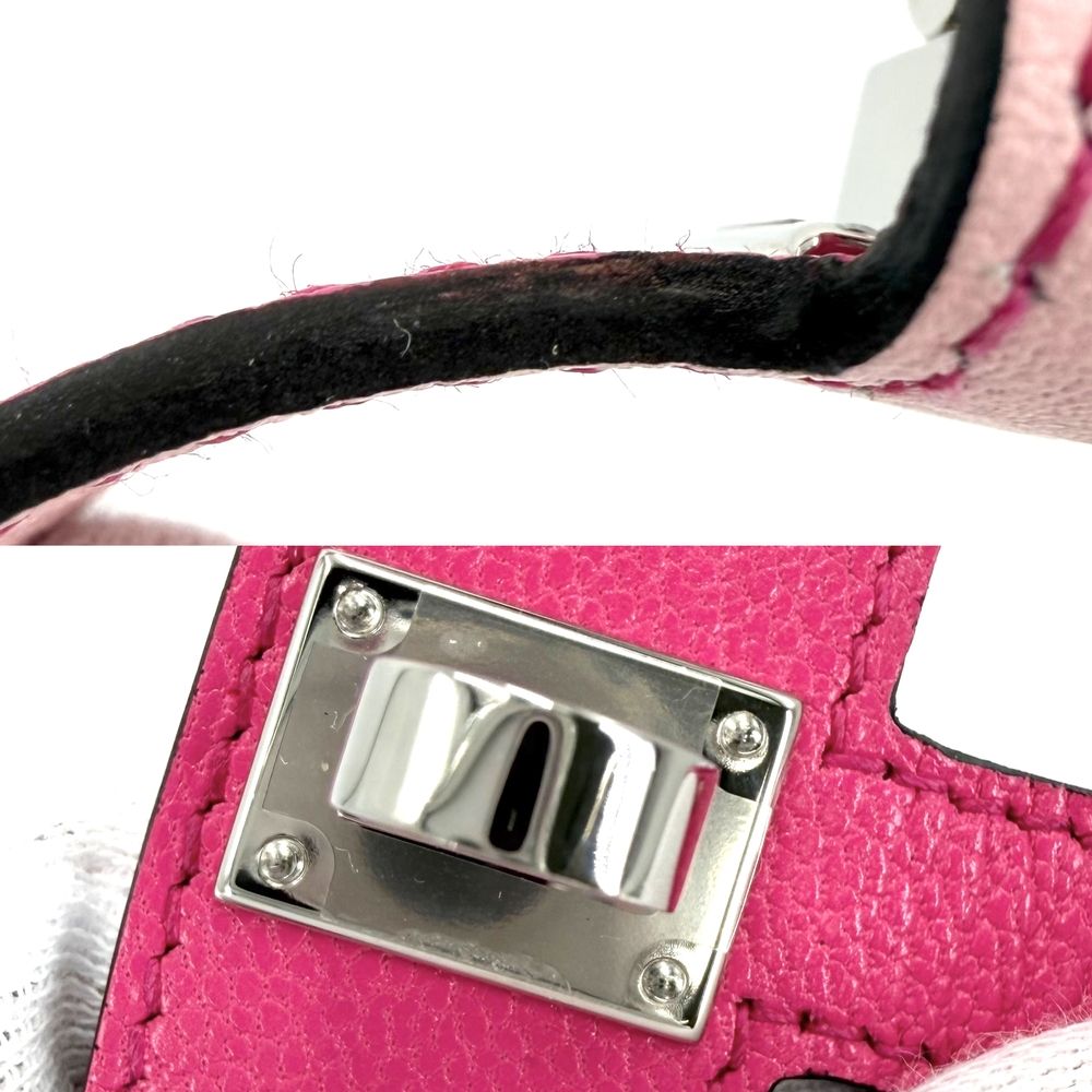 Hermes Bangle Kelly Twist PM Leather Pink Silver Vintage — view 6