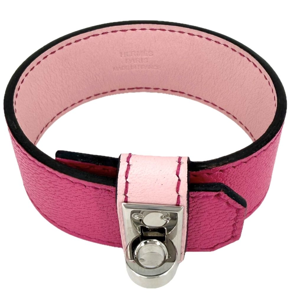 Hermes Bangle Kelly Twist PM Leather Pink Silver Vintage
