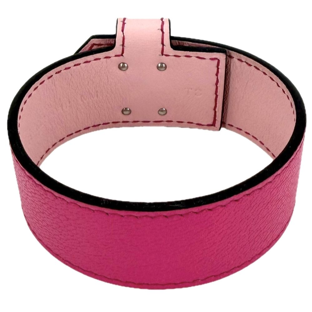 Hermes Bangle Kelly Twist PM Leather Pink Silver Vintage — view 2