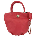 Chanel 2-Way Quilted Handbag Chain Shoulder Bag Crossbody CC Logo Leather