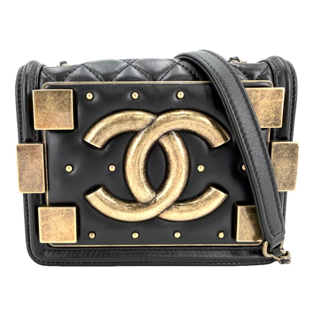 Chanel Shoulder Bag Quilted Boy Brick Chain CC Logo Crossbody Lambskin Black