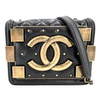 Chanel Shoulder Bag Quilted Boy Brick Chain CC Logo Crossbody Lambskin Black