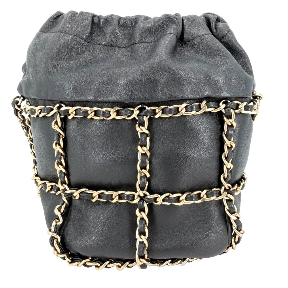 Chanel Shoulder Bag Chain Bag Crossbody Lambskin Black Gold Vintage — view 2