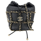 Chanel Shoulder Bag Chain Bag Crossbody Lambskin Black Gold Vintage