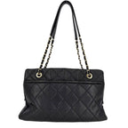 Chanel Handbag Quilted Chain Tote CC Logo Shoulder Caviar Leather Black Gold — view 2